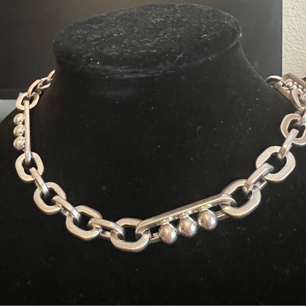 Prada Silver-Tone Chunky Link Necklace with Signature Tag - Picture 2 of 10